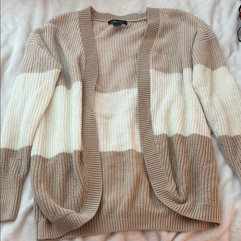 Old Navy Tan and Cream Ribbed Cardigan Sweater